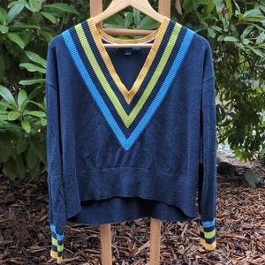 Tommy Hilfiger Women's Deep V Neck Cropped Nautical Maritime Sweater